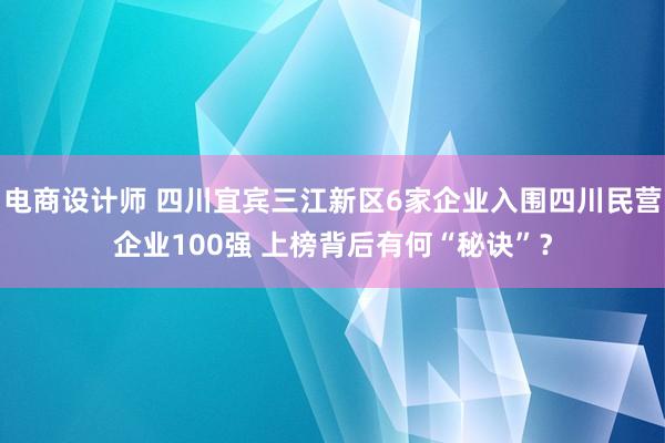 电商设计师 四川宜宾三江新区6家企业入围四川民营企业100强 上榜背后有何“秘诀”？